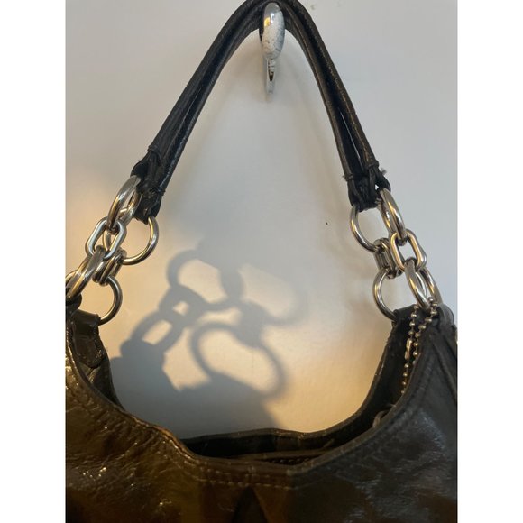 Coach Black patent Leather Handbags with Three Compartments /Pleated Front/Silve - Picture 3 of 13